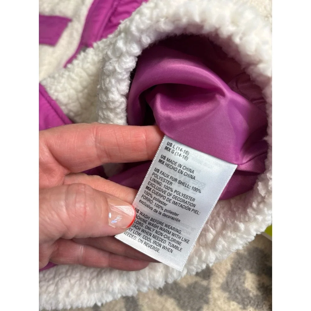 Girls L (14/16) Epic Threads jacket. Snowfall white & purple color. Super soft,